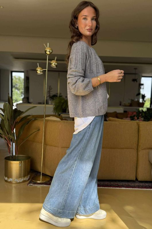Laundry B Wicklow Fine Knit Throw On Cardigan Grey Marl